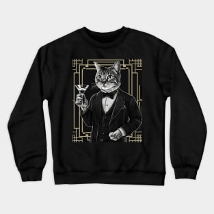 A Confident Cat In A Tuxedo Holding A Martini Glass Crewneck Sweatshirt